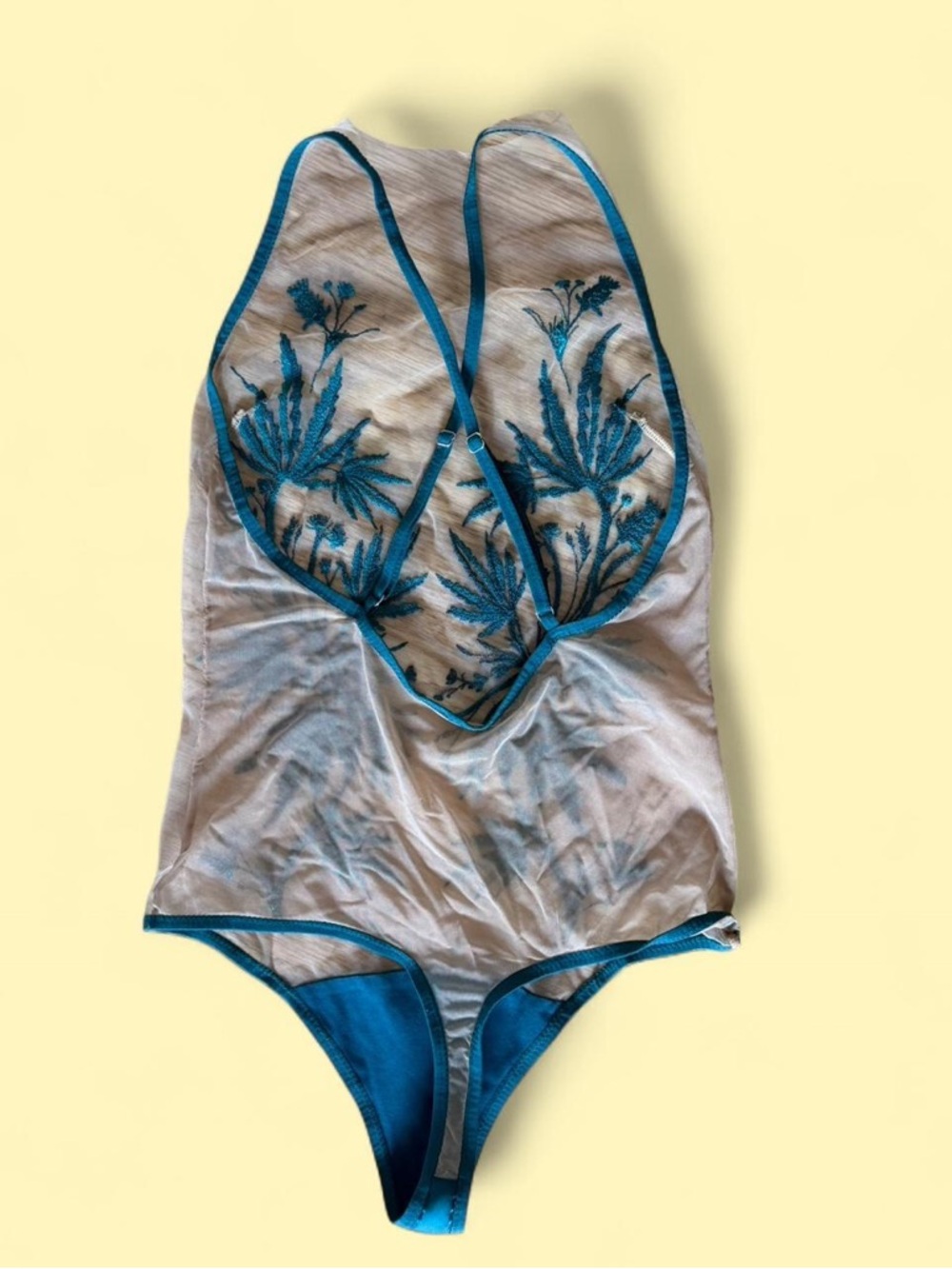 Thistle and Spire Teal Floral Embroidered Sheer Bodysuit - Picture 2 of 5